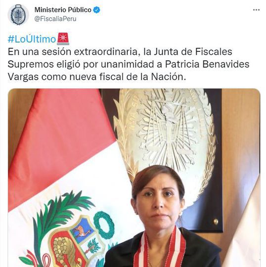 LIZ PATRICIA BENAVIDES VARGAS ES ELEGIDA NUEVA FISCAL DE LA NACIÃ“N