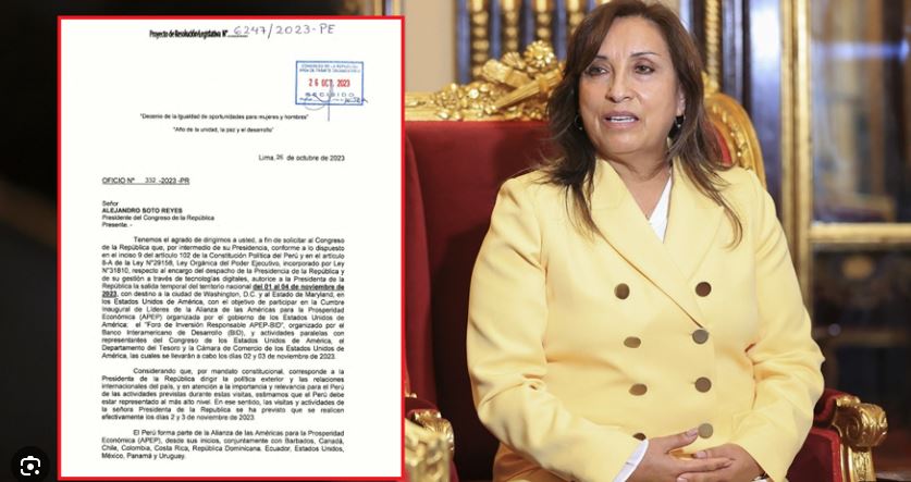 DINA BOLUARTE PIDE AL CONGRESO PERMISO PARA NUEVO VIAJE A ESTADOS UNIDOS DEL 1 AL 4 DE NOVIEMBRE