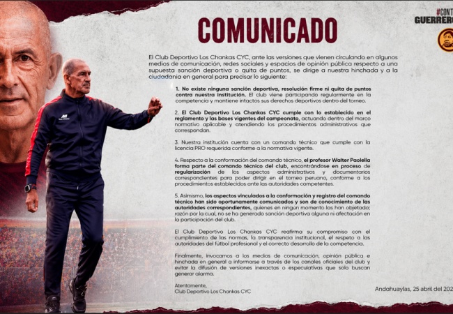 CENTRALISMO MEDIÁTICO EN LA MIRA: POLÉMICA POR SUPUESTA MALA INSCRIPCIÓN DEL TÉCNICO DE LOS CHANKAS