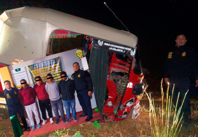 POLICÍA RECUPERA MOTOTAXI ROBADO Y DETIENE A CUATRO PRESUNTOS RECEPTADORES EN ANDAHUAYLAS   